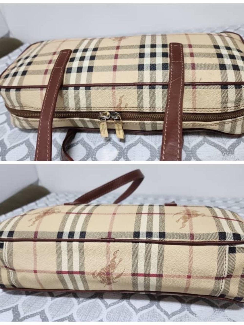 Authentic Burberry Vintage Canvas House Check Pattern Shoulder Bag Beige/Brown - Picture 8 of 11